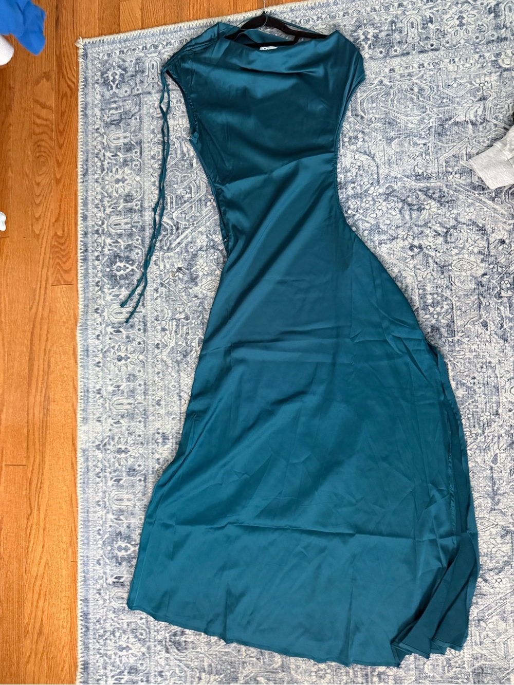 Teal Satin One-Shoulder Women’s Dress with side cutouts